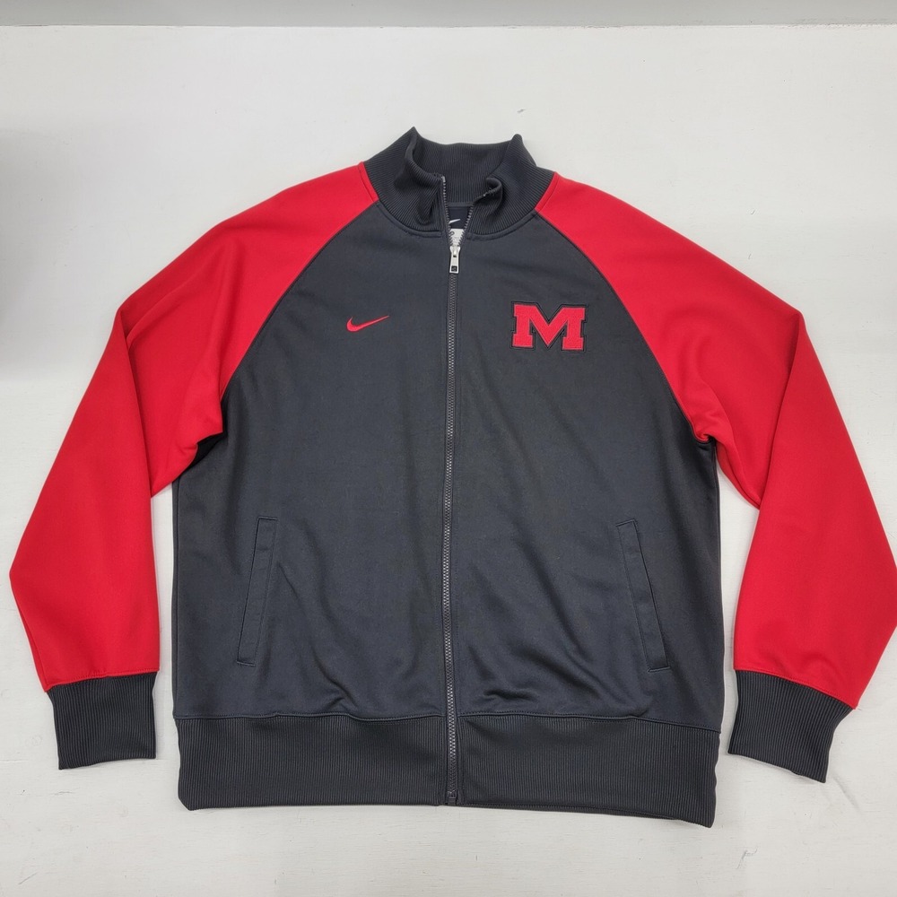 Nike Ole Miss Rebels Alt Logo‎ Full Zip Track Jacket Men's Sz XL Red Gray EUC